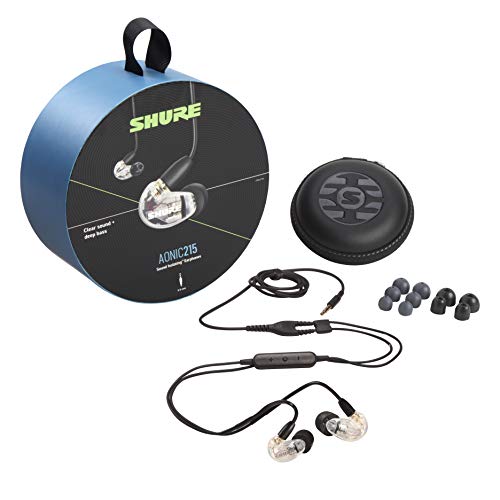 Shure AONIC 215 Auriculares con aislamiento de sonido con cable, sonido nítido, transductor único, ajuste intraural, cable desmontable, compatible con dispositivos Apple y Android - Transparentes