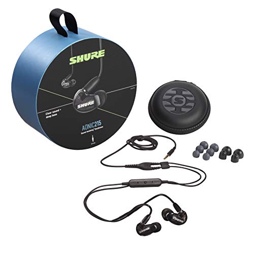 Shure AONIC 215 Auriculares con aislamiento de sonido con cable, sonido nítido, transductor único, ajuste intraural, cable desmontable, compatible con dispositivos Apple y Android - Color negro