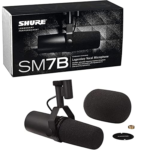 Shure SM7B Micrófono Dinámico Para Retransmisiones, Podcasts y Grabación, Micrófono de Estudio XLR para Música y Voz, Amplio Rango de Frecuencias, Sonido Cálido y Suave, Paravientos Desmontable, Negro