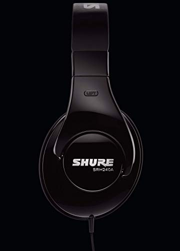 SHURE SRH240A-BK-EFS Auriculares de diseño cerrado, para estudio y aplicaciones profesionales, cable desmontable, almohadillas de terciopelo, plegables - Negro