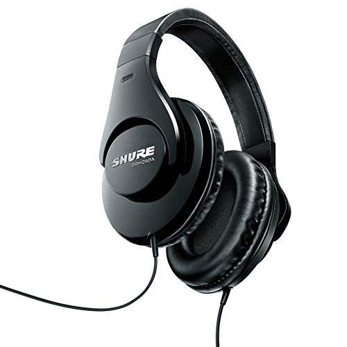 SHURE SRH240A-BK-EFS Auriculares de diseño cerrado, para estudio y aplicaciones profesionales, cable desmontable, almohadillas de terciopelo, plegables - Negro