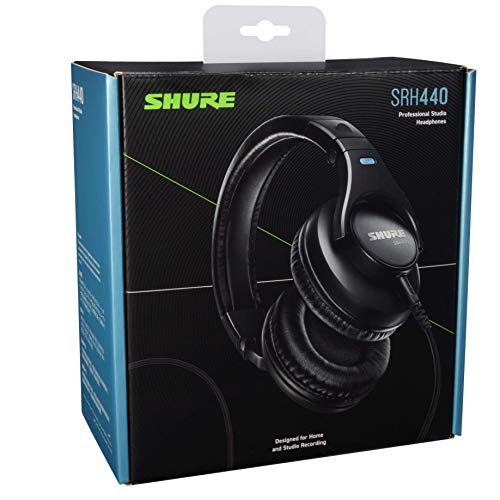 SHURE SRH440-BK-EFS - Auriculares de diseño cerrado, para estudio y aplicaciones profesionales, cable desmontable, almohadillas de terciopelo, plegables - Negro