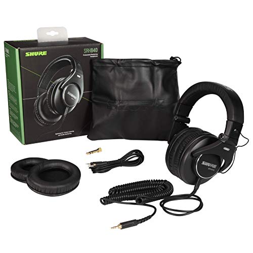 SHURE SRH840-BK-EFS - Auriculares de diseño cerrado, para estudio y aplicaciones profesionales, cable desmontable, almohadillas de terciopelo, plegables - Negro