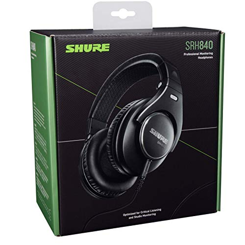 SHURE SRH840-BK-EFS - Auriculares de diseño cerrado, para estudio y aplicaciones profesionales, cable desmontable, almohadillas de terciopelo, plegables - Negro