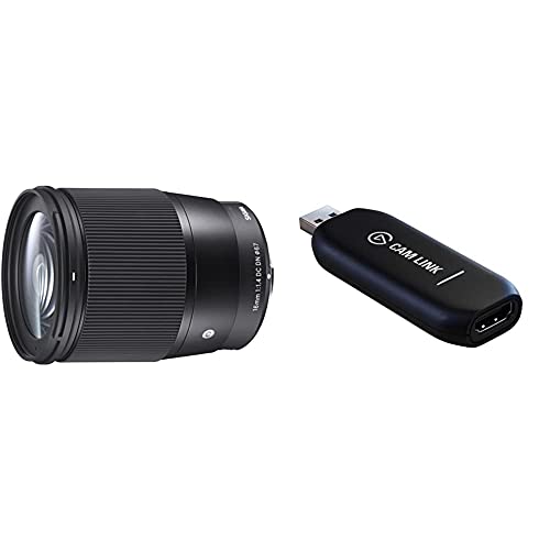 Sigma 16 Mm F1.4 DC Dn Contemporary - Objetivo para Sony E, Color Negro + Elgato CAM Link 4K, Transmite Y Graba con Cámara De Fotos O Vídeo, 1080P60