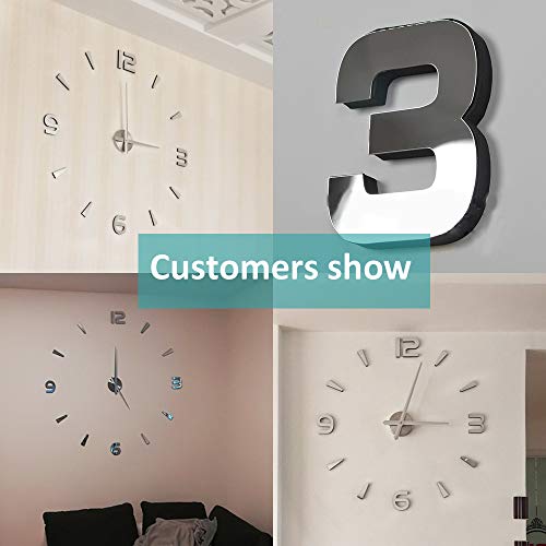 Silenciar DIY Frameless Gran Reloj De Pared Números 3D Relojes De Pared Espejo Pegatina Para Ministerio Del Interior Decoraciones (Plata-73)