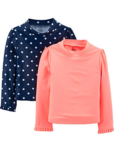 Simple Joys by Carter's Baby and Toddler Girls' 2-Pack Rashguards Camiseta de protección contra erupciones, Rosa Coral/Azul Marino, 18 Meses, Pack de 2