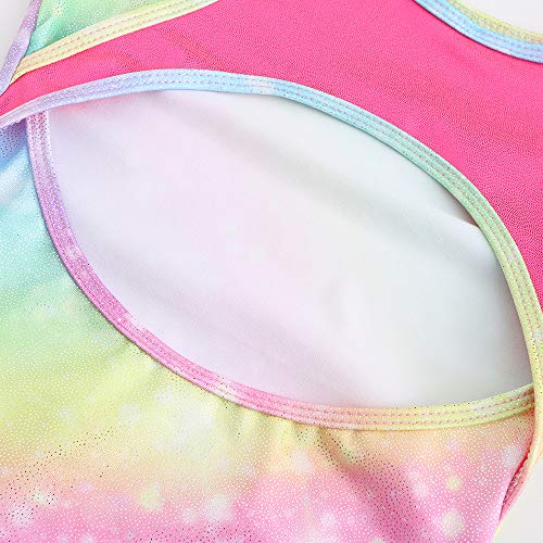 Sinoeem Leotardos de Gimnasia Rítmica para Niños Maillot de Ballet con Gradiente Flash Cuello Redondo Manga Larga/Manga Corta para Niñas de 3-12 Años (Arcoiris - Manga Larga, Tag 6A(5-6 Years))