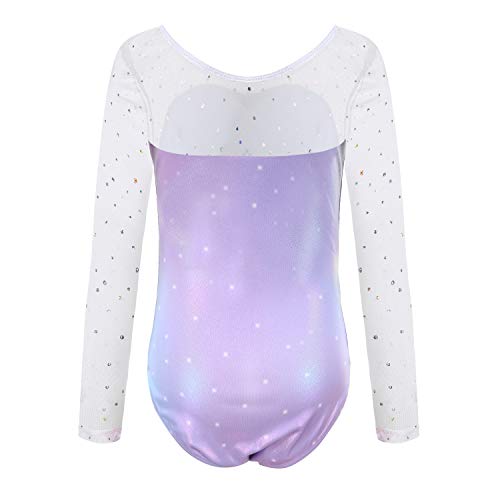 Sinoeem Leotardos Gimnásticos para Niñas Manga Larga Maillot de Gimnasia Colorido Gimnasia Leotard para Niñas 5-12Años (Morado - Manga Larga, 7-8 Años)