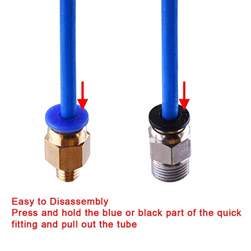 SIQUK 5 Piezas Tubo de teflón de PTFE(1 metros) con 10 Piezas PC4-M6 Fittings y 10 Piezas PC4-M10 Fittings para impresora 3D Filamento 1.75mm