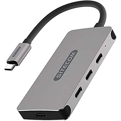 Sitecom CN-386 USB-C Hub 4 Puertos | USB-C Macho a 3 x USB-C 3.1 + 1 x USB-C Hembra Puertos de Suministro de energía - Hub de Aluminio