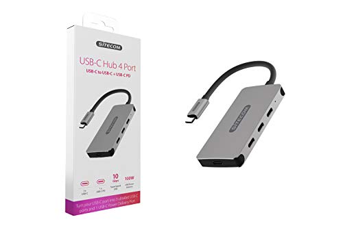 Sitecom CN-386 USB-C Hub 4 Puertos | USB-C Macho a 3 x USB-C 3.1 + 1 x USB-C Hembra Puertos de Suministro de energía - Hub de Aluminio