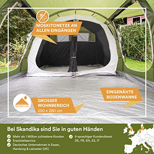 skandika Gotland 4 - Tienda de campaña Familiar - mosquiteras - Suelo Cosido en Forma de bañera - túnel (Verde)