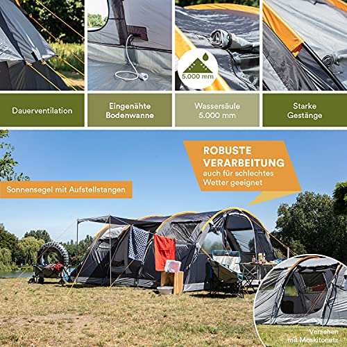 Skandika Gotland 6 - Tienda de campaña Familiar - mosquiteras - Suelo Cosido en Forma de bañera - túnel (Gris/Naranja Sleeper)