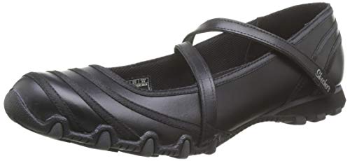 Skechers Bikers-Ribboneer, Bailarinas Mujer, Negro (BLK Black Leather/Satin Trim), 38 EU