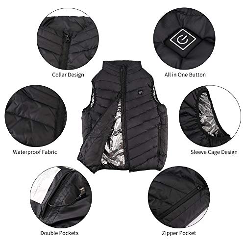 SKYSPER Chaleco Térmico para Hombres y Mujeres Chaleco Calefactable Calentador Eléctrico Chaquetas con Cable USB Chaleco Eléctrico de Invierno Lavable con Guante para Esquí, Montañismo, Camping