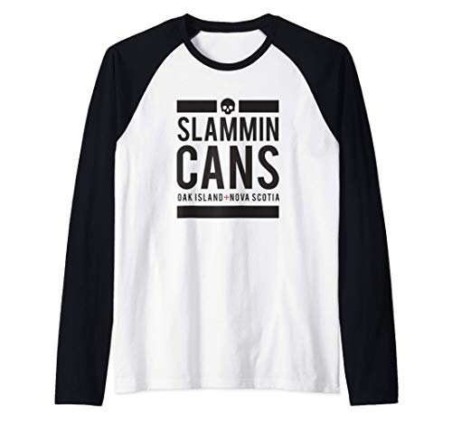 Slammin Cans Oak Island Skull Funny Camiseta Manga Raglan