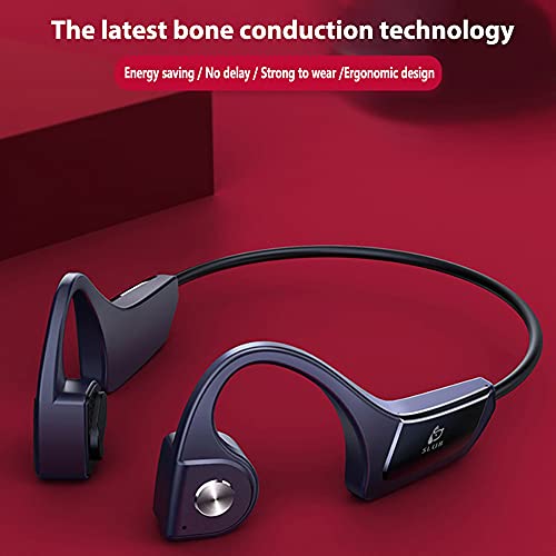 SLuB Auriculares de conducción ósea, auriculares deportivos inalámbricos, Bluetooth 5.0, estéreo abierto, micrófono de alta definición impermeable, adecuado para correr, ciclismo y fitness (azul)