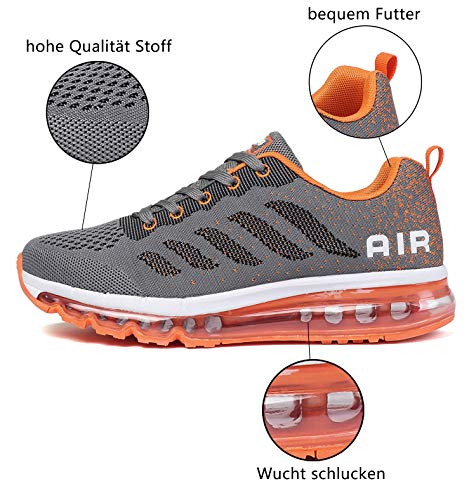 Smarten Zapatillas de Running Hombre Mujer Air Correr Deportes Calzado Verano Comodos Zapatillas Sport Grey Orange 39 EU