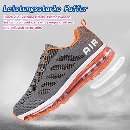 Smarten Zapatillas de Running Hombre Mujer Air Correr Deportes Calzado Verano Comodos Zapatillas Sport Grey Orange 39 EU
