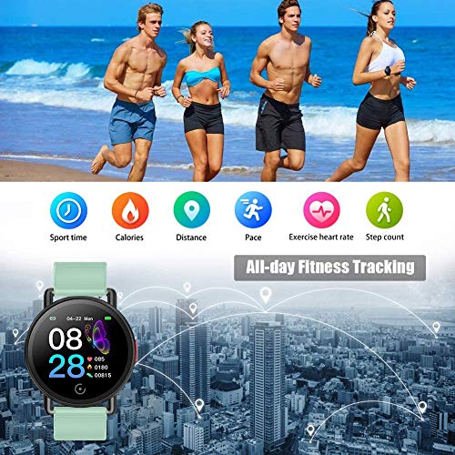 Smartwatch Pulsera Actividad Inteligente Reloj de Fitness Tracker Impermeable IP68 con Podómetro Pulsómetro Monitor de Sueño para Hombre Mujer Niños con iOS y Android (Verde)