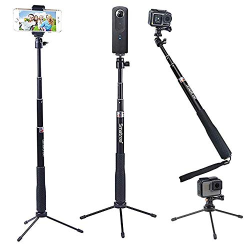 Smatree Q3 Palo Selfie Stick con Trípode para GoPro MAX, Hero 2018,Hero 10/9/8/7/6/5/4/3+/3/2/1/Fusion/Session, Ricoh Theta S/V,M15 Cámaras Compactas y Teléfonos Móviles