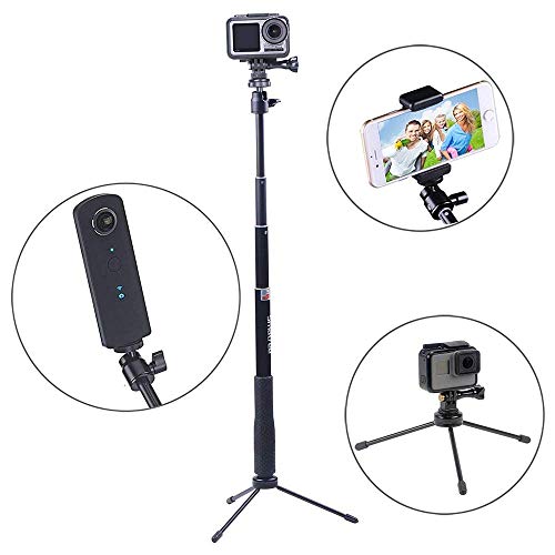 Smatree Q3 Palo Selfie Stick con Trípode para GoPro MAX, Hero 2018,Hero 10/9/8/7/6/5/4/3+/3/2/1/Fusion/Session, Ricoh Theta S/V,M15 Cámaras Compactas y Teléfonos Móviles