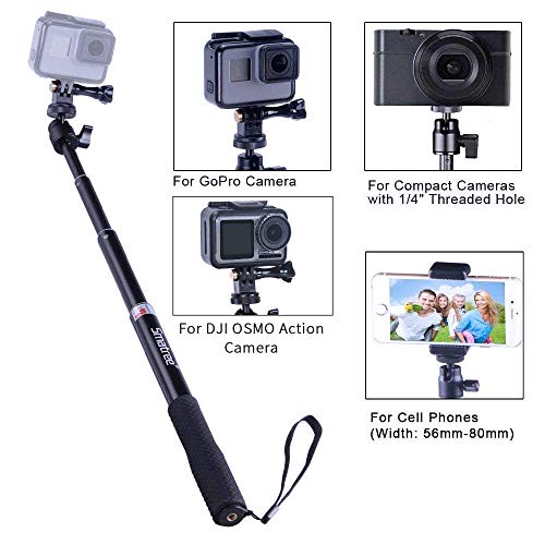 Smatree Q3 Palo Selfie Stick con Trípode para GoPro MAX, Hero 2018,Hero 10/9/8/7/6/5/4/3+/3/2/1/Fusion/Session, Ricoh Theta S/V,M15 Cámaras Compactas y Teléfonos Móviles