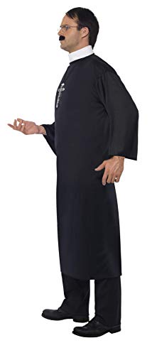 Smiffys-20422XL Disfraz de Cura, con túnica Larga y Cuello, Color Negro, XL-Tamaño 46"-48" (Smiffy'S 20422XL)
