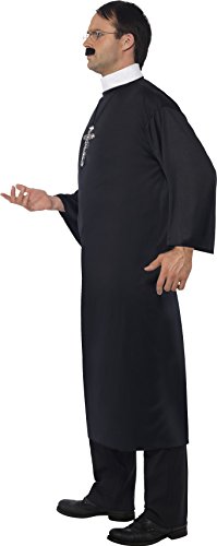 Smiffys-20422XL Disfraz de Cura, con túnica Larga y Cuello, Color Negro, XL-Tamaño 46"-48" (Smiffy'S 20422XL)