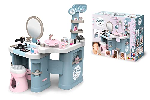 Smoby - My Beauty Center- Centro de Belleza con 3 Zonas, Cosmética, Peluquería y Caja Mostrador, Incluye 32 Accesorios, Para Niños a Partir de 3 Años, Medidas Montado: 97.5 x 51.4 x 100.2 cm