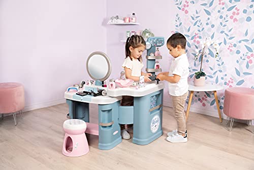 Smoby - My Beauty Center- Centro de Belleza con 3 Zonas, Cosmética, Peluquería y Caja Mostrador, Incluye 32 Accesorios, Para Niños a Partir de 3 Años, Medidas Montado: 97.5 x 51.4 x 100.2 cm