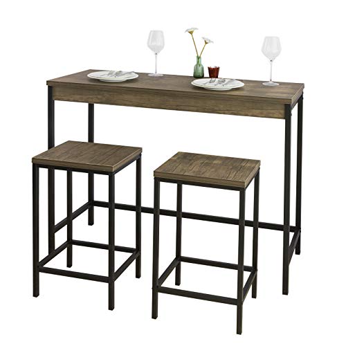 SoBuy OGT30-N Set de mesa y taburetes de estilo industrial mesa alta de bar + 2 taburetes Juego de barra Mesa alta ES