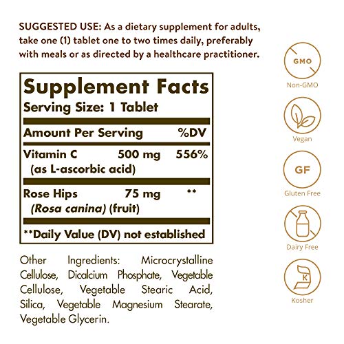 Solgar Vitamina C con Escaramujo 500 Mg Comprimidos, Envase de 100