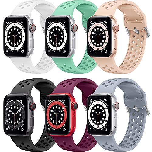 Songsier Correa Compatible con Apple watch 38mm 40mm 41mm 42mm 44mm 45mm, Silicona Suave Respirable Orificio de Aire Pulseras Deportivas Correas de Repuesto para Iwatch Series 7 6 5 4 3 2 1 Se