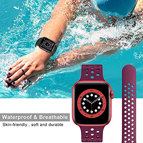 Songsier Correa Compatible con Apple watch 38mm 40mm 41mm 42mm 44mm 45mm, Silicona Suave Respirable Orificio de Aire Pulseras Deportivas Correas de Repuesto para Iwatch Series 7 6 5 4 3 2 1 Se