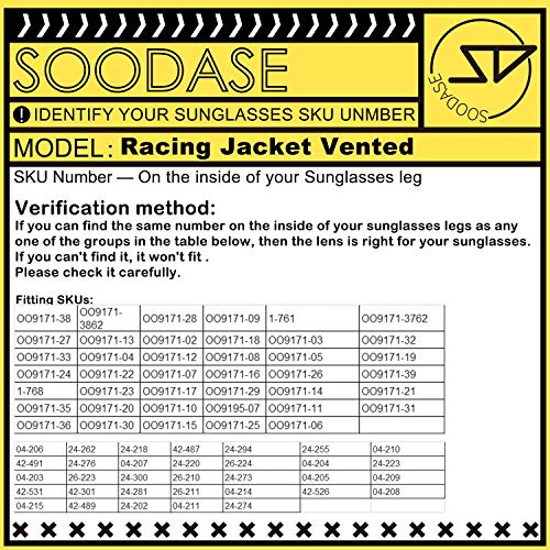 SOODASE Para Oakley Racing Jacket Vented Gafas de sol Fotocromismo Lentes de repuesto