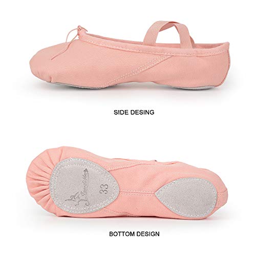 Soudittur Zapatillas Media Punta de Ballet - Calzado de Danza para Niña y Mujer Adultos Rosa Suela Partida de Cuero Tallas 32