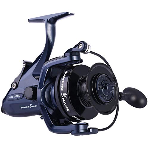 Sougayilang Carrete de pesca Baitrunner 13+1 de acero inoxidable BB, carrete de pesca de fibra de carbono para bagre, lubinas rayadas, con carrete de repuesto