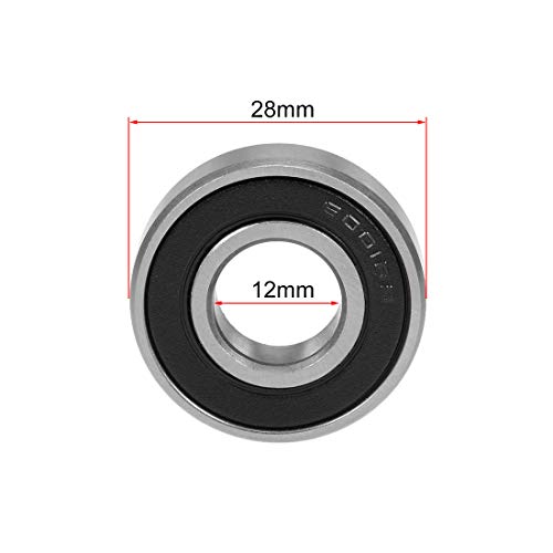 sourcing map 6001-2RS Rodamiento de bolas de ranura profunda 12x28x8mm Rodamientos de doble sellado de cromo 4pcs