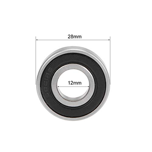 sourcing map Rodamientos de Bolas, 2x Cojinetes de bolas de Ranura Profunda 6001-2RS, 12x28x8mm Rodamiento de Doble Sellado, de Acero, para Roller Skate, Equipo Mecánico, Instrumentos Eléctrico