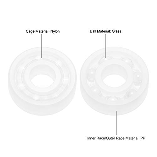 sourcing map Rodamientos de plástico PP 608 de 8x22x7mm Jaula de nailon de bola de cristal 5uds