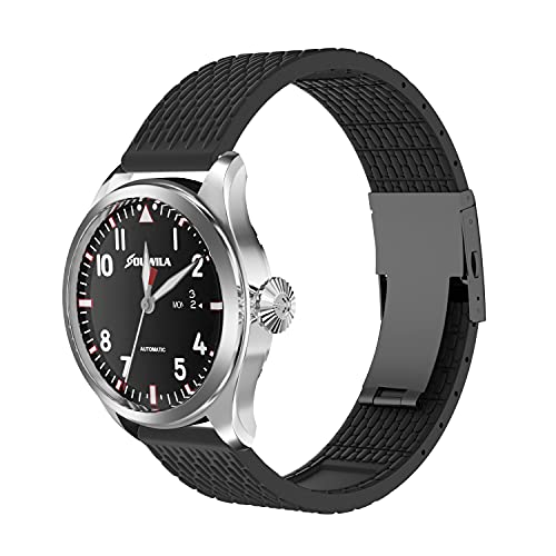 SOUWILA Correa Reloj Recambios Correa Relojes Caucho 16/18/20/22/24mm Silicona Correa Reloj con Acero Inoxidable Hebilla Desplegable (22mm, Black-Black)