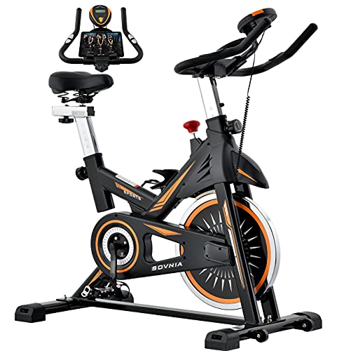 SOVNIA Bicicleta Estatica de Spinning profesional Bici Ejercicio con soporte para iPad, monitor LCD y cómodo cojín de asiento, Bicicleta indoor, Speedbike con Sistema de bajo Ruido (B)