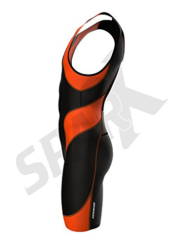 SparX Traje de triatlón para hombre, de rendimiento, traje de carreras, 2 bolsillos, protección UV, tejido italiano, Medium, Negro/Anaranjado