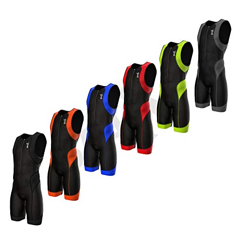 SparX Traje de triatlón para hombre, de rendimiento, traje de carreras, 2 bolsillos, protección UV, tejido italiano, Medium, Negro/Anaranjado