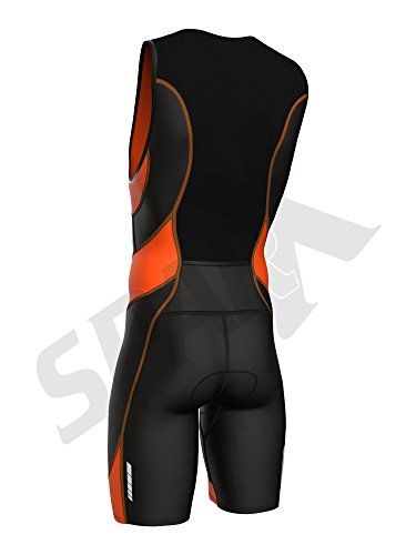 SparX Traje de triatlón para hombre, de rendimiento, traje de carreras, 2 bolsillos, protección UV, tejido italiano, Medium, Negro/Anaranjado