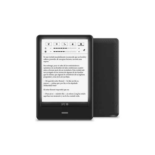 SPC Dickens Light Pro – Libro electrónico con Pantalla táctil y luz Regulable en iluminación y Temperatura de Color, posición Vertical y Horizontal, Funda Libro incluida, un Mes de autonomía, Negro