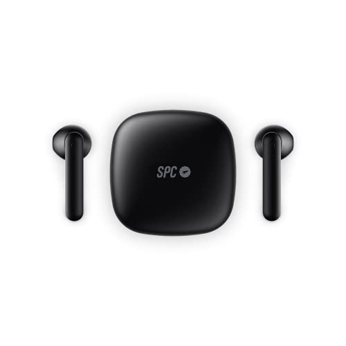 SPC Zion GO – Auriculares True Wireless ultraligeros con Manos Libres para 13horas de música con Varias Cargas, Control táctil, Asistente de Voz, conexión Bluetooth BLE y Resistente al Agua, Negra