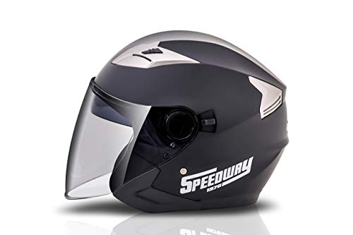 SPEEDWAY 1970 Casco Moto Jet Storm Casco Moto Abierto Custom Scooter para Mujer Hombre Adultos con Doble Visera-Negro Mate o Blanco + Gafas de Sol + Bufanda (M (57-58 cm), Negro-Mate)